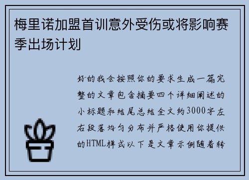 梅里诺加盟首训意外受伤或将影响赛季出场计划